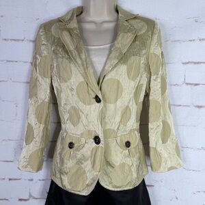 ALEXANDER 6 Celery Green Abstract Print Crinkle Safari Blazer Jacket Size 6